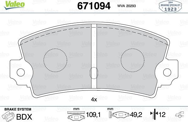 Valeo 671094 - Brake Pad Set, disc brake autospares.lv