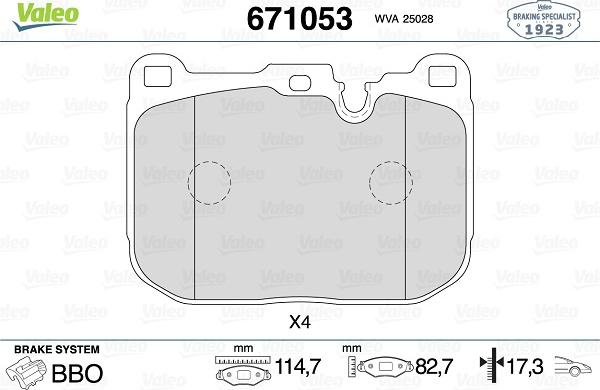 Valeo 671053 - Brake Pad Set, disc brake autospares.lv