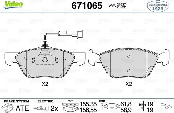 Valeo 671065 - Brake Pad Set, disc brake autospares.lv