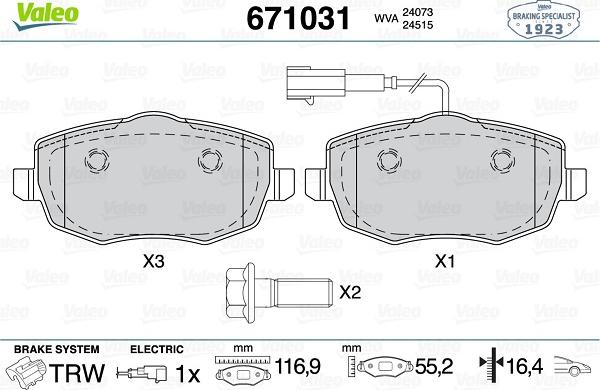 Valeo 671031 - Brake Pad Set, disc brake autospares.lv