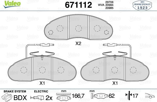 Valeo 671112 - Brake Pad Set, disc brake autospares.lv