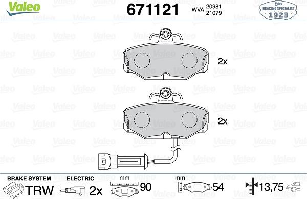 Valeo 671121 - Brake Pad Set, disc brake autospares.lv