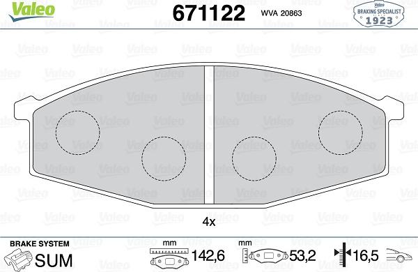 Valeo 671122 - Brake Pad Set, disc brake autospares.lv