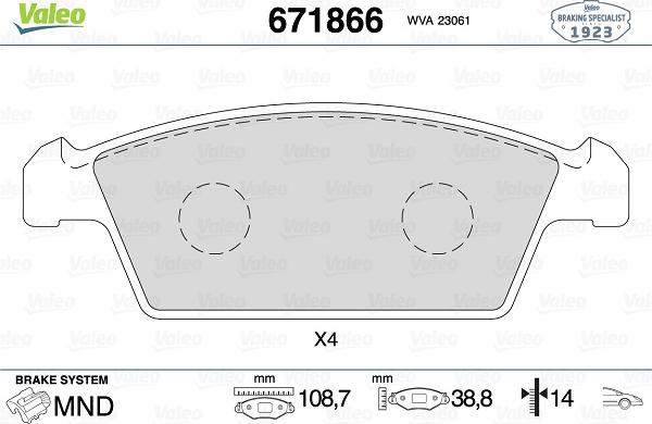 Valeo 671866 - Brake Pad Set, disc brake autospares.lv