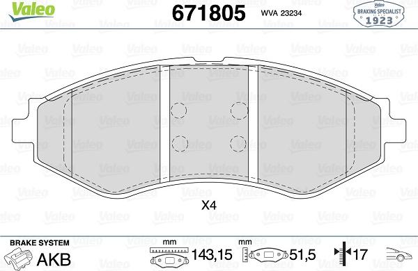 Valeo 671805 - Brake Pad Set, disc brake autospares.lv