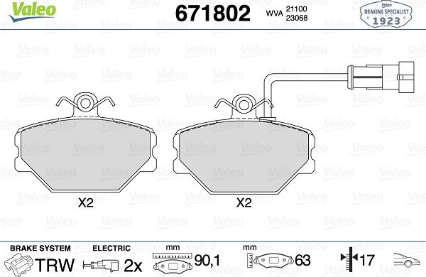 Valeo 671802 - Brake Pad Set, disc brake autospares.lv