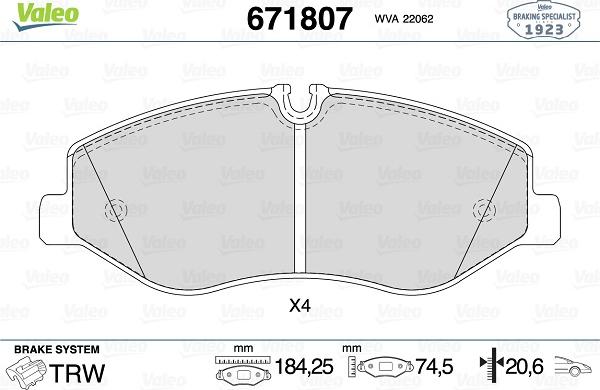 Valeo 671807 - Brake Pad Set, disc brake autospares.lv