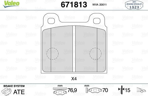 Valeo 671813 - Brake Pad Set, disc brake autospares.lv