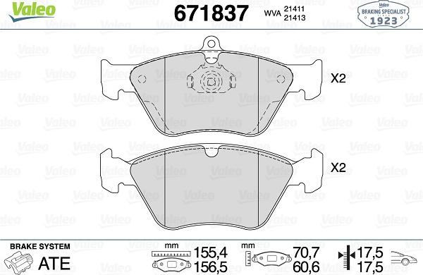 Valeo 671837 - Brake Pad Set, disc brake autospares.lv