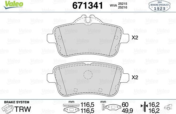 Valeo 671341 - Brake Pad Set, disc brake autospares.lv