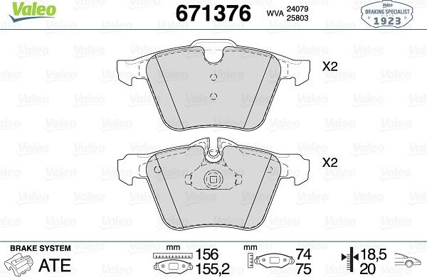 Valeo 671376 - Brake Pad Set, disc brake autospares.lv