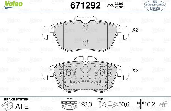 Valeo 671292 - Brake Pad Set, disc brake autospares.lv