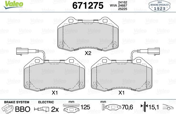 Valeo 671275 - Brake Pad Set, disc brake autospares.lv