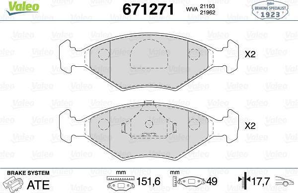 Valeo 671271 - Brake Pad Set, disc brake autospares.lv