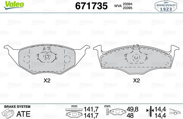 Valeo 671735 - Brake Pad Set, disc brake autospares.lv