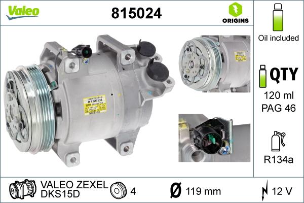 Valeo 815024 - Compressor, air conditioning autospares.lv