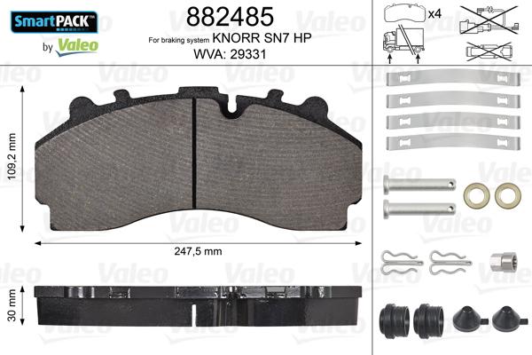 Valeo 882485 - Brake Pad Set, disc brake autospares.lv