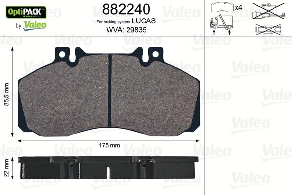 Valeo 882240 - Brake Pad Set, disc brake autospares.lv