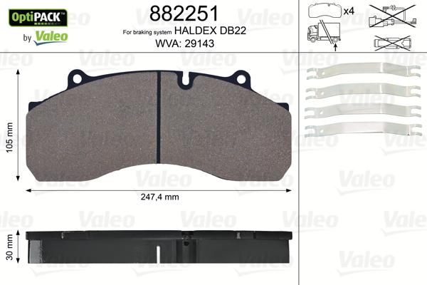 Valeo 882251 - Brake Pad Set, disc brake autospares.lv