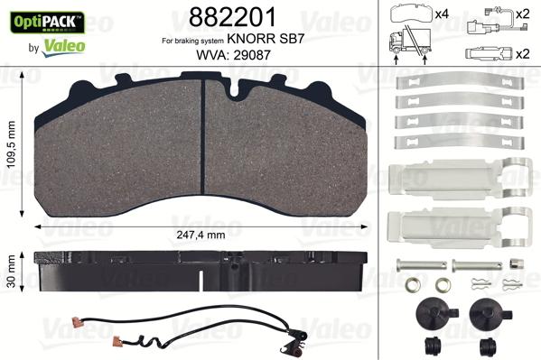 Valeo 882201 - Brake Pad Set, disc brake autospares.lv