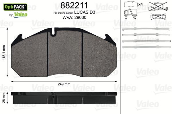 Valeo 882211 - Brake Pad Set, disc brake autospares.lv