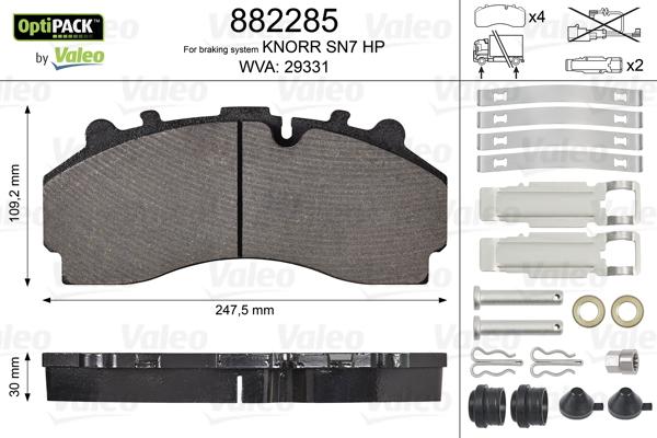 Valeo 882285 - Brake Pad Set, disc brake autospares.lv