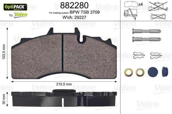 Valeo 882280 - Brake Pad Set, disc brake autospares.lv