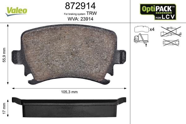 Valeo 872914 - Brake Pad Set, disc brake autospares.lv