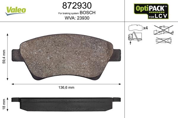 Valeo 872930 - Brake Pad Set, disc brake autospares.lv