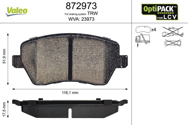 Valeo 872973 - Brake Pad Set, disc brake autospares.lv