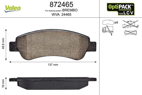 Valeo 872465 - Brake Pad Set, disc brake autospares.lv