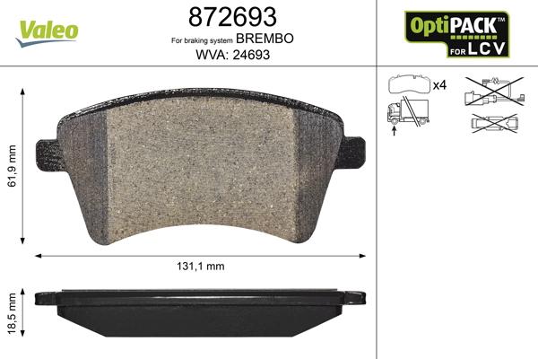 Valeo 872693 - Brake Pad Set, disc brake autospares.lv