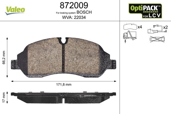 Valeo 872009 - Brake Pad Set, disc brake autospares.lv