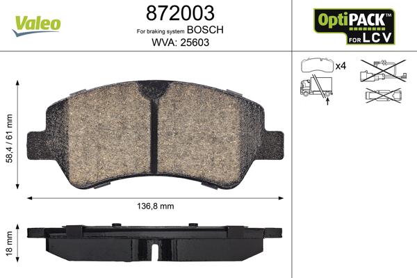 Valeo 872003 - Brake Pad Set, disc brake autospares.lv