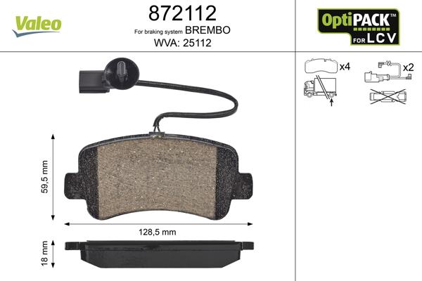 Valeo 872112 - Brake Pad Set, disc brake autospares.lv