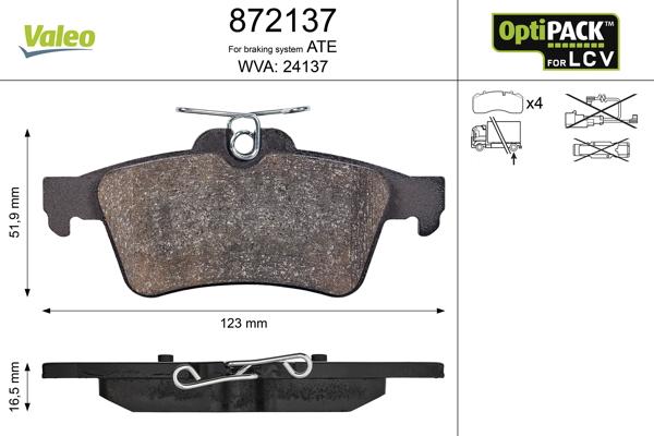 Valeo 872137 - Brake Pad Set, disc brake autospares.lv