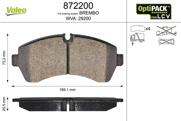 Valeo 872200 - Brake Pad Set, disc brake autospares.lv