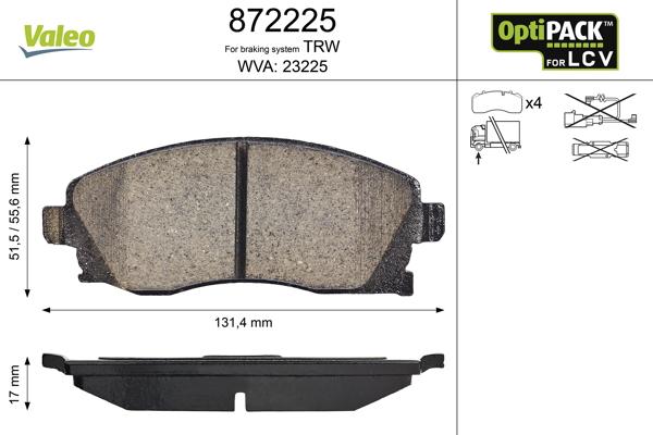 Valeo 872225 - Brake Pad Set, disc brake autospares.lv