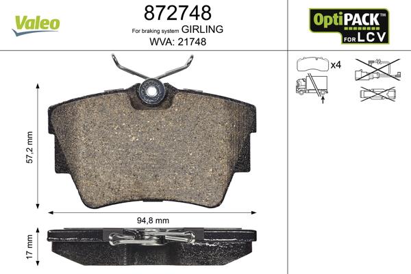 Valeo 872748 - Brake Pad Set, disc brake autospares.lv