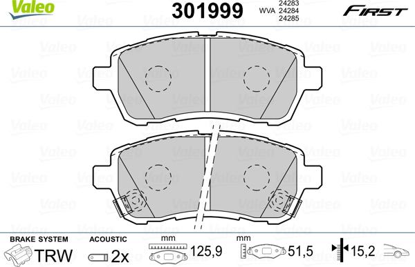 Valeo 301999 - Brake Pad Set, disc brake autospares.lv