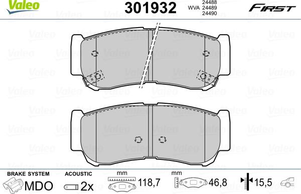 Valeo 301932 - Brake Pad Set, disc brake autospares.lv