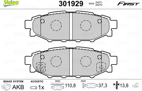 Valeo 301929 - Brake Pad Set, disc brake autospares.lv