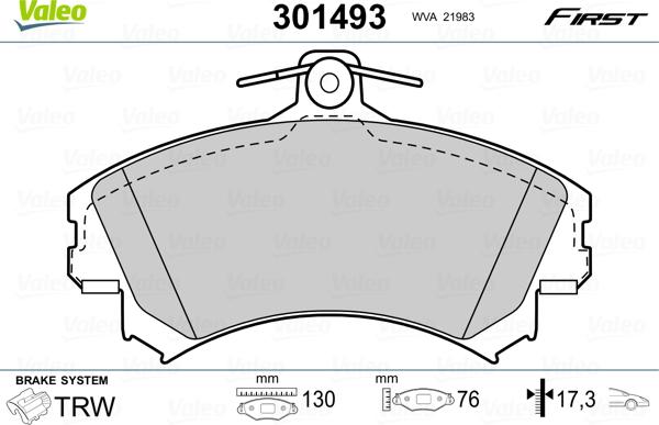 Valeo 301493 - Brake Pad Set, disc brake autospares.lv