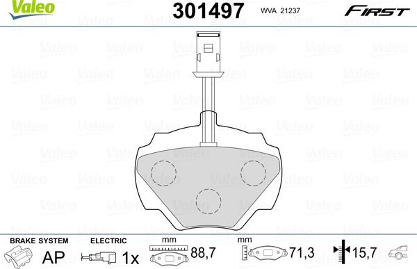 Valeo 301497 - Brake Pad Set, disc brake autospares.lv