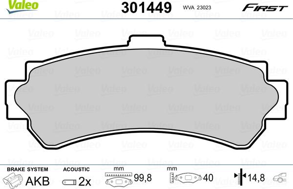 Valeo 301449 - Brake Pad Set, disc brake autospares.lv