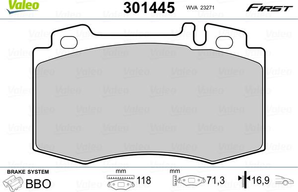 Valeo 301445 - Brake Pad Set, disc brake autospares.lv