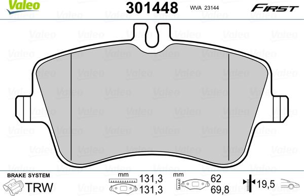 Valeo 301448 - Brake Pad Set, disc brake autospares.lv