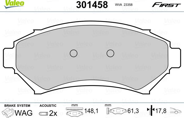 Valeo 301458 - Brake Pad Set, disc brake autospares.lv