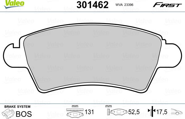 Valeo 301462 - Brake Pad Set, disc brake autospares.lv