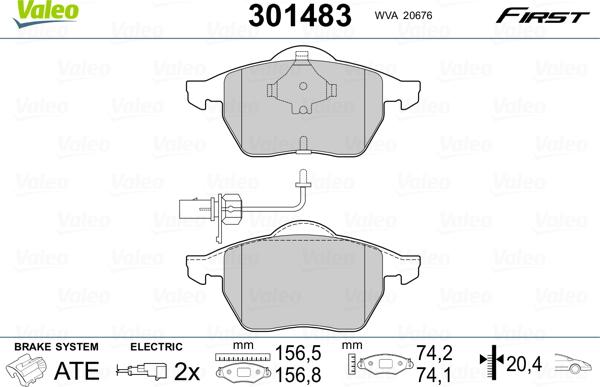 Valeo 301483 - Brake Pad Set, disc brake autospares.lv